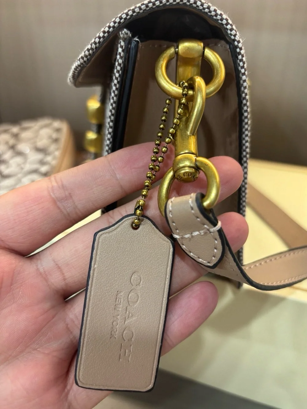 Coach White Signature Canvas Shoulder Bag with Gold 'C' Hardware